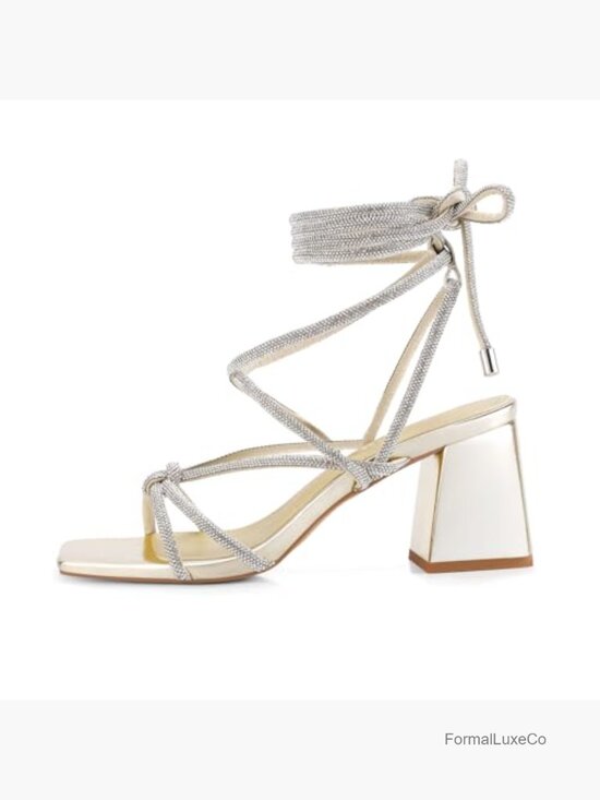 Dakota - Square Toe Lace-Up Chunky Heel Open Toe Ankle Party  Lace Up Chunky Block Heels Square Open Toe Ankle Strap Sandals